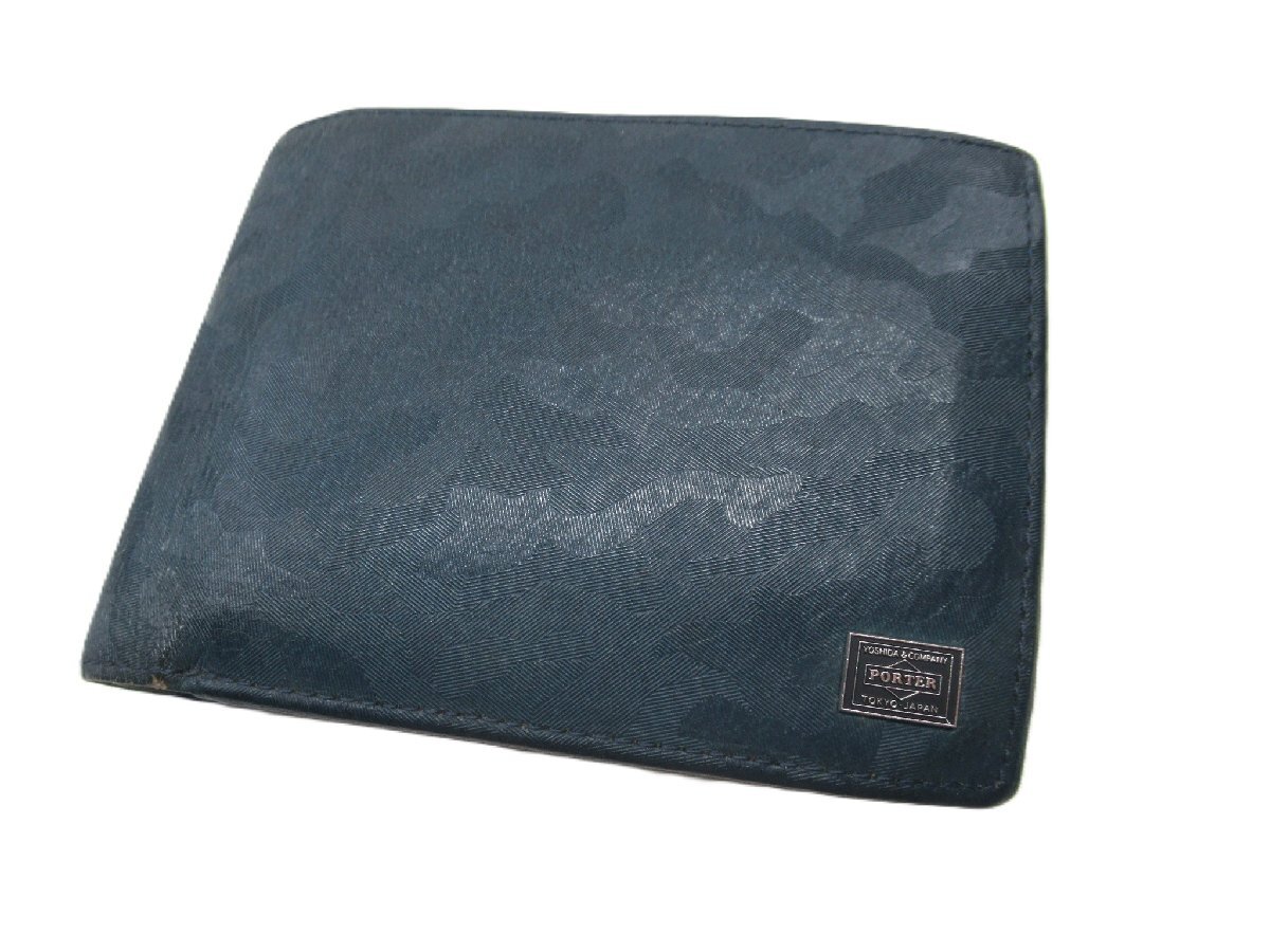 ★【B送900円】3474　PORTER　ポーター　ワンダー　二つ折りレザーウォレット　財布　吉田カバン　カモフラ柄　迷彩柄　