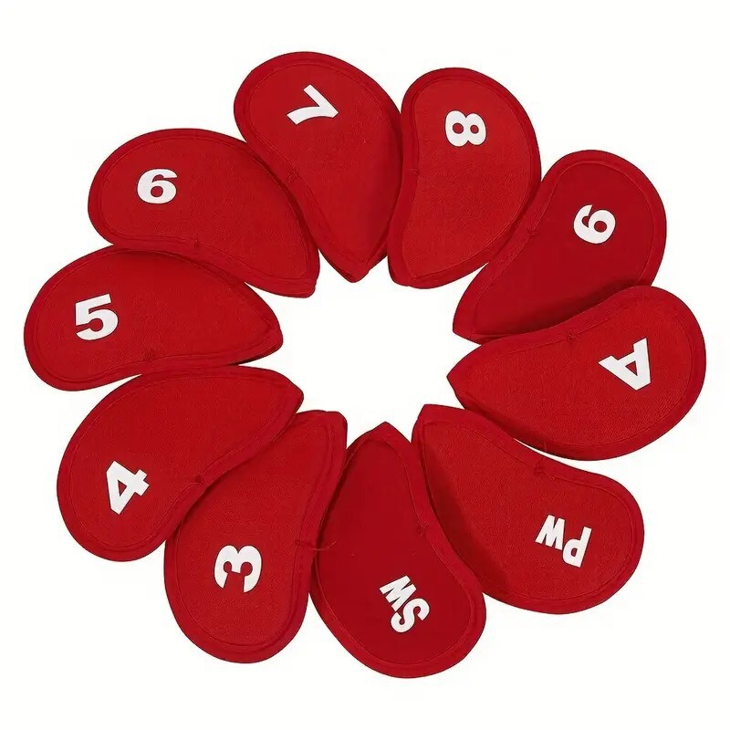 レッド　10枚アイアン用ヘッドカバー　ゴルフ　アイアンカバー　ヘッドカバー番付き