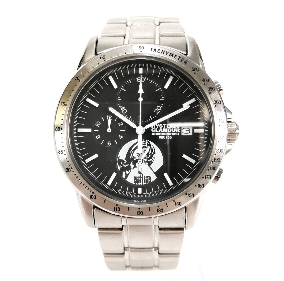 電池交換済 HYSTERIC GLAMOUR ヒステリックグラマー 腕時計 ヒス クロノグラフ デイト 0510-S077575 クォーツ 