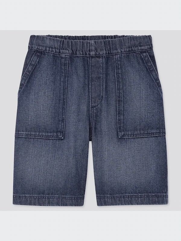 【新品・150・ブルー】ユニクロ キッズ KIDS デニムイージーショートパンツ 短パン 半ズボン UNIQLO