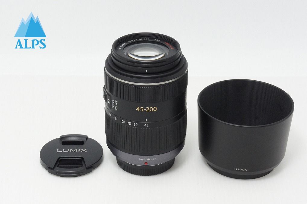 美品 Panasonic LUMIX G VARIO 45-200mm F4-5.6 MEGA O.I.S. H-FS045200 マイクロフォーサーズ フード付 260416ac【アルプスカメラ】