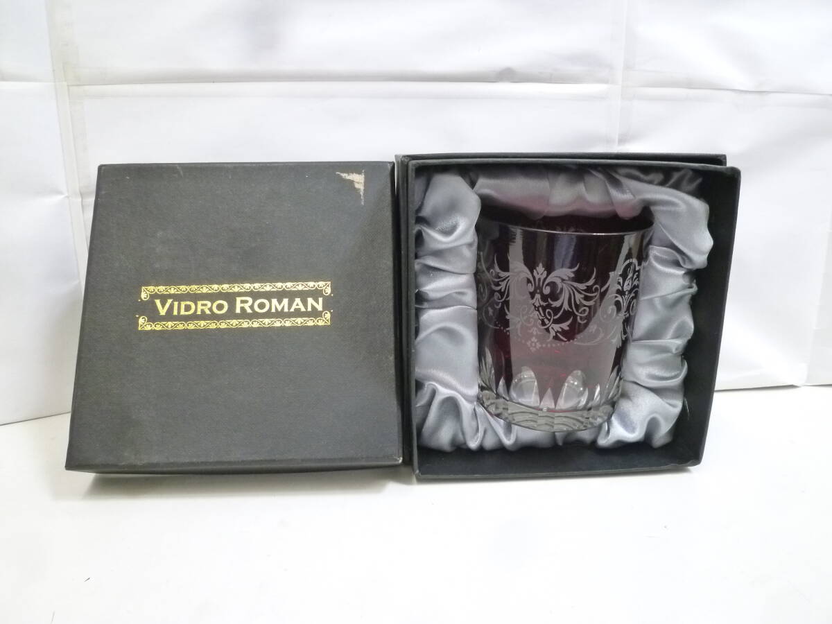 ＃43642 【保管品】 VIDRO ROMAN ビードロ ローマン ロックグラス 焼酎グラス ウイスキーグラス 切子風 赤 レッド