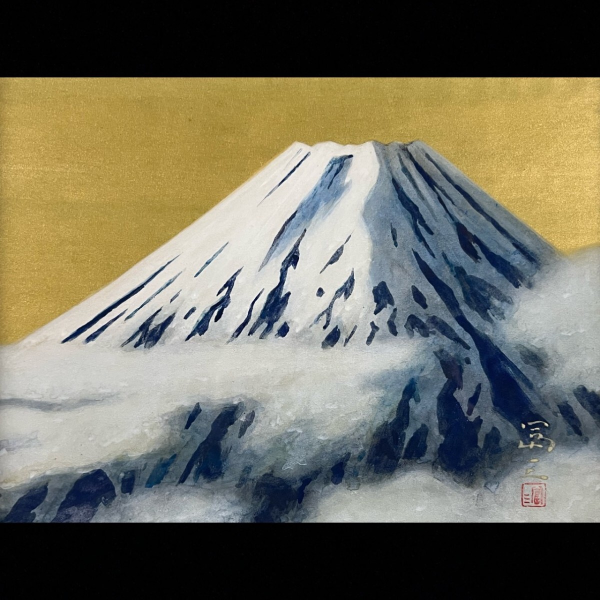 真作保証 高木冨三「富士」肉筆日本画4号 日展会友 額装[麌]