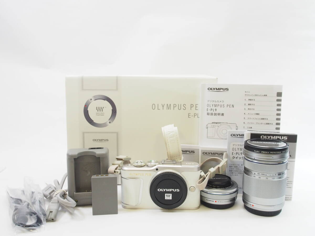 【外観美品】◎OLYMPUS オリンパス PEN E-PL9 ダブルズームキット ミラーレス一眼（元箱・取説他付）