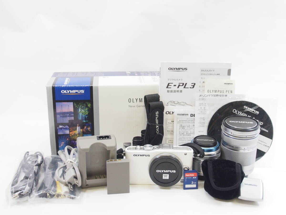 【外観美品】◎OLYMPUS オリンパス PEN Lite E-PL3 ダブルズームキット（元箱・SDカード・取説他付）