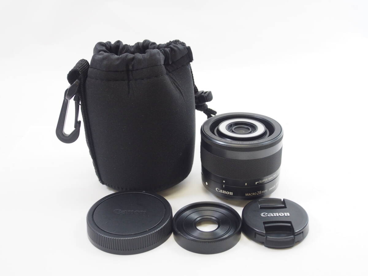 ◎Canon キヤノン MACRO LENS EF-M 28mm F3.5 IS STM（前後キャップ・ポーチ付）