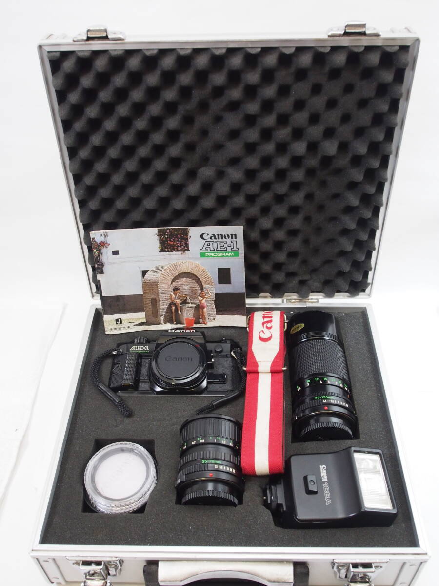 【外観美品】◎Canon キヤノン AE-1 PROGRAM レンズ2本（ケース・ストラップ・取説付）ジャンク品扱い