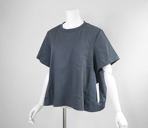 25AW 未使用* Sacai ◆ Nylon Twill Mix Cotton Jersey T-Shirt 異素材ミックス Tシャツ グレー サイズ3 半袖 カットソー サカイ ◆MU14