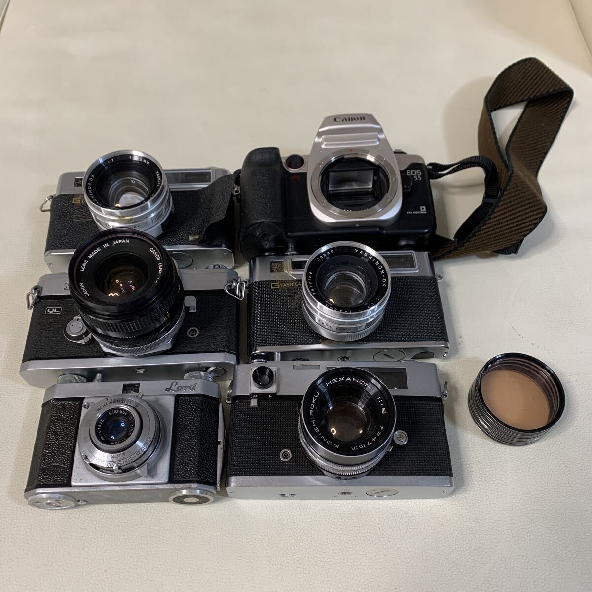 ☆IS-0330ノ100 Canon キヤノン KONICA コニカ フィルムカメラ 一眼レフ レンズ まとめ売り 動作未確認☆