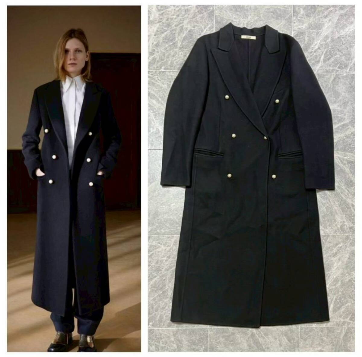 CELINE 2013AW セリーヌ フィービー 2013年 秋冬 コレクション 100% カシミヤ パールボタン チェスター ロング コート サイズ36