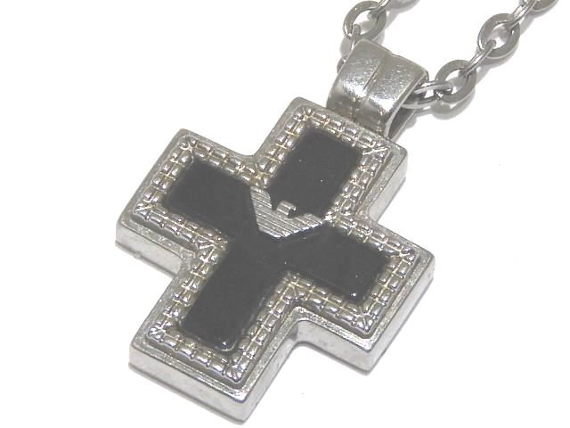 美品 エンポリオ アルマーニ クロストップ ネックレス ☆ シルバーカラー × ブラック ステンレス メンズ レディース EMPORIO ARMANI ▼8D