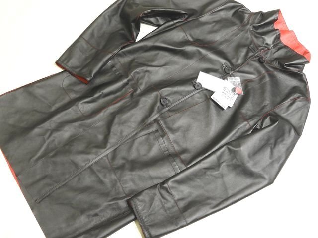 未使用品 F17 Ravissant リバーシブル コート 羊革 レザー 薄手 ◆ サイズL レディース ブラック × レッド ラム ラビサン アウター ▼8D