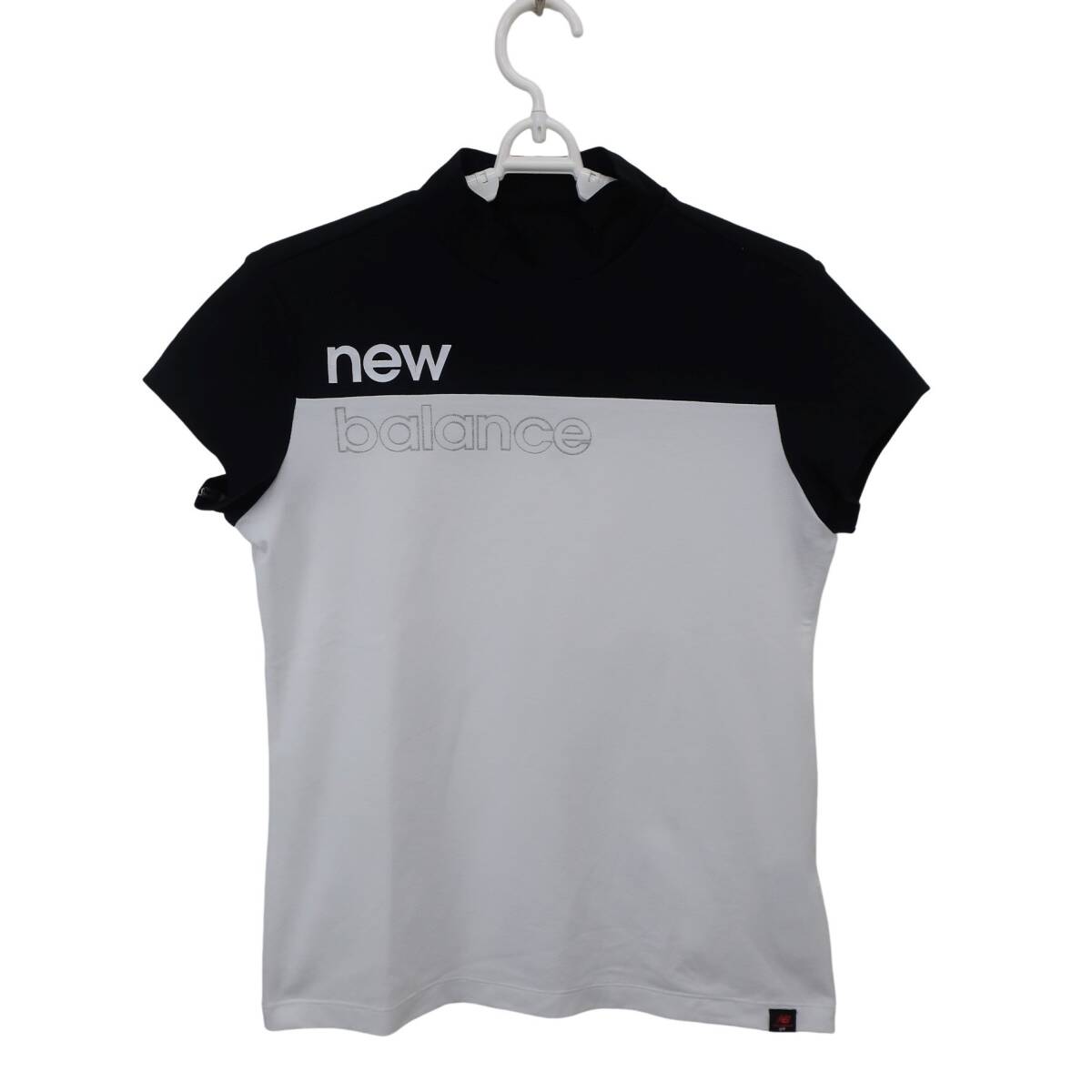 【美品】New Balance golf(ニューバランスゴルフ) 半袖モックネックシャツ ブラックホワイト レディース 1 012-2166502 ゴルフウェア 2603-