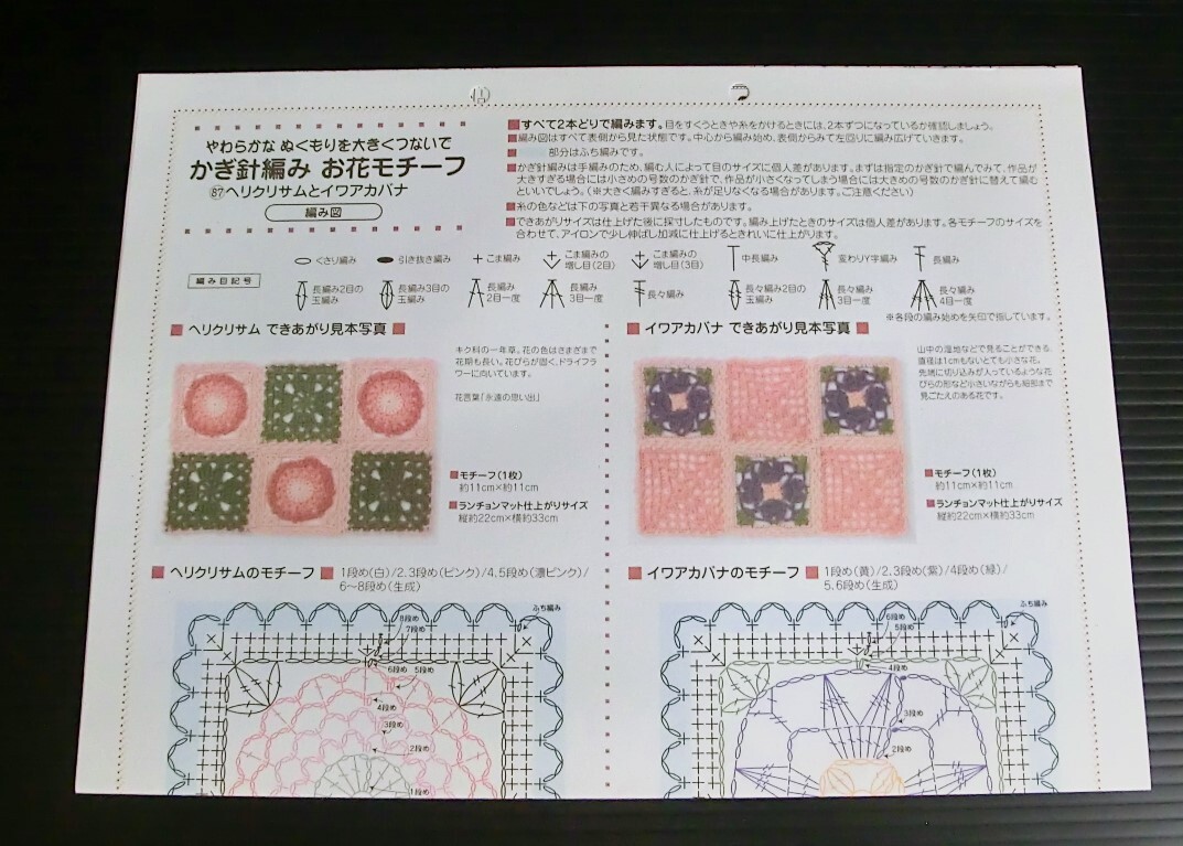 かぎ針編み お花モチーフ 87 ヘリクリサム と イワアカバナ ◇フェリシモ クチュリエ◇作成キット◇当時物 モチーフ編み ニット 編み物