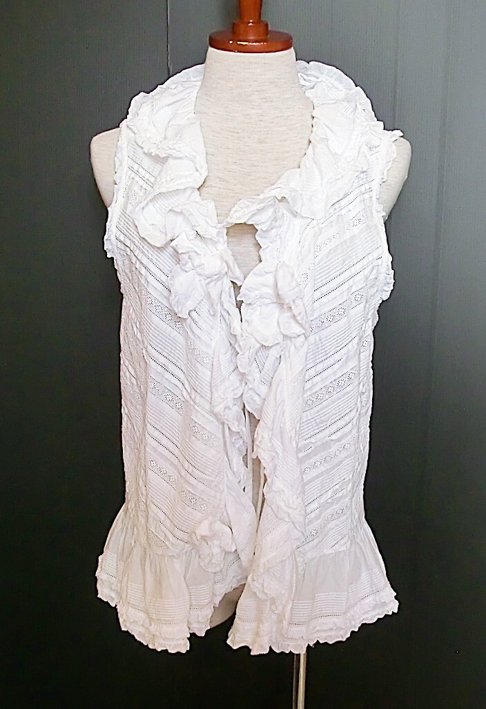 PINK HOUSE ピンクハウス◆白 × ノースリーブ オーバーブラウス ジレ◆USED◆ ヴィンテージ 当時物 美品 フリル ピンタック 