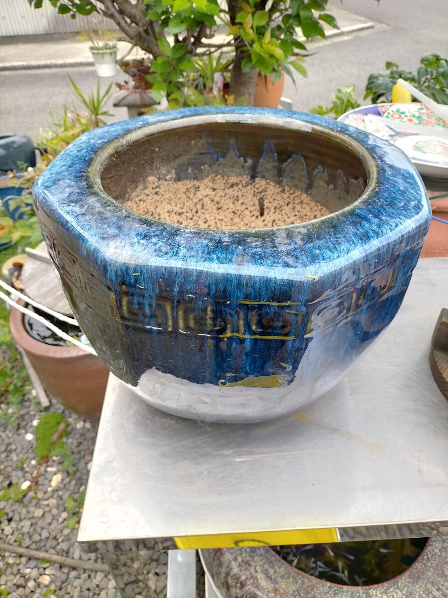 ● メダカ鉢 金魚鉢 火鉢 睡蓮鉢 陶器 陶器製 昭和レトロ 古民具 アンティーク●3　現物引取