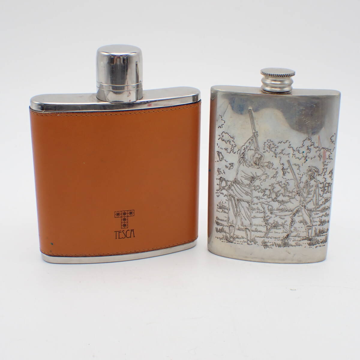 まとめ 1円～☆YUKIWA ユキワ TESCA 170ml 英国製 Sheffield スキットル 2点セット ウイスキーボトル 酒器/向0406-200