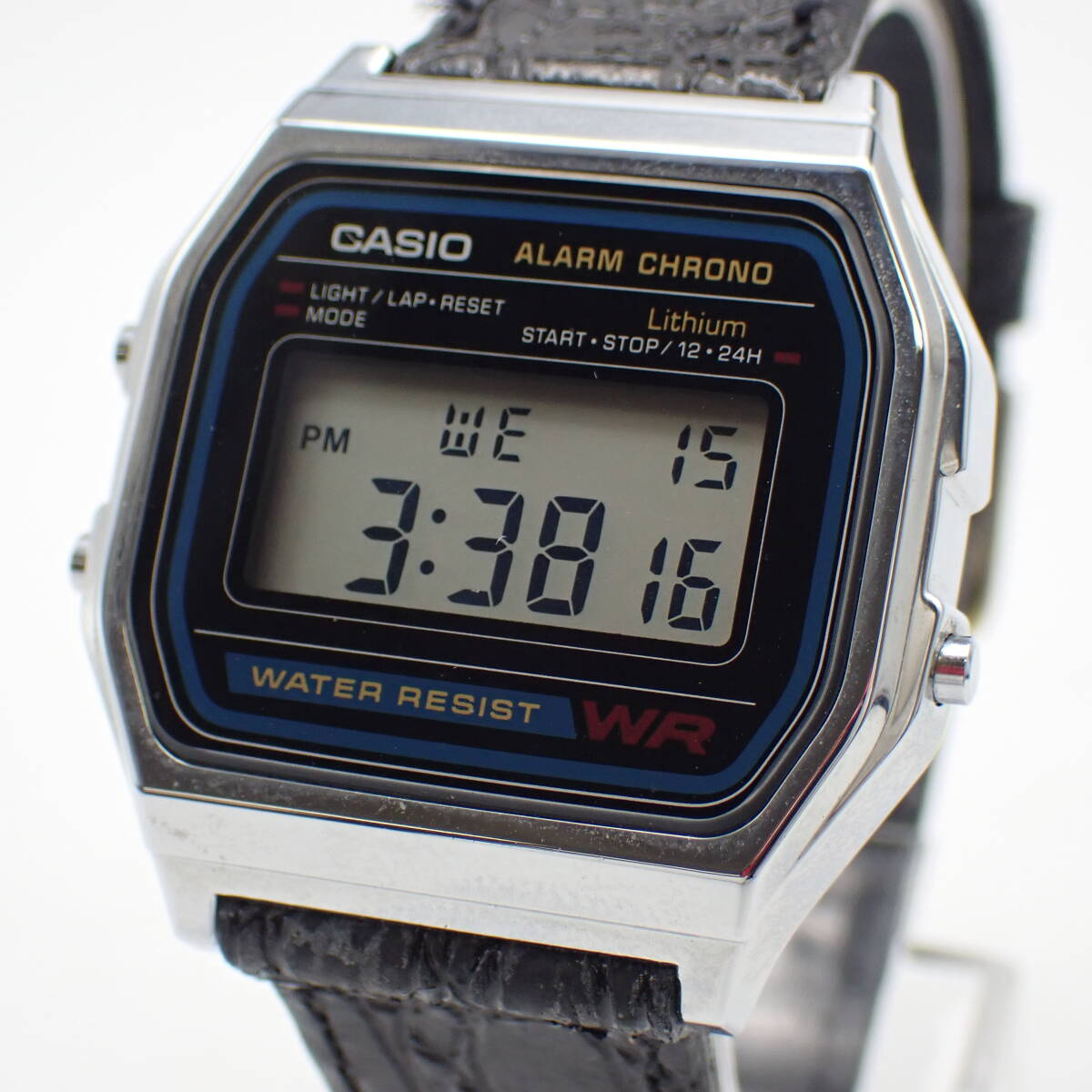 稼働品 1円～☆CASIO カシオ QZ メンズ腕時計 アラームクロノ A158W デジタル文字盤 デイデイト スクエア アンティーク