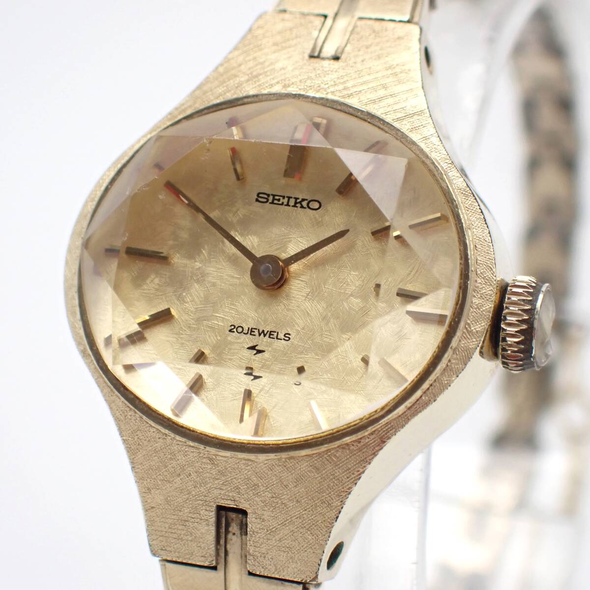 稼働品 1円～☆SEIKO セイコー 手巻き レディース腕時計 17-7240 ゴールド文字盤 オーバル アナログ カットガラス アンティーク