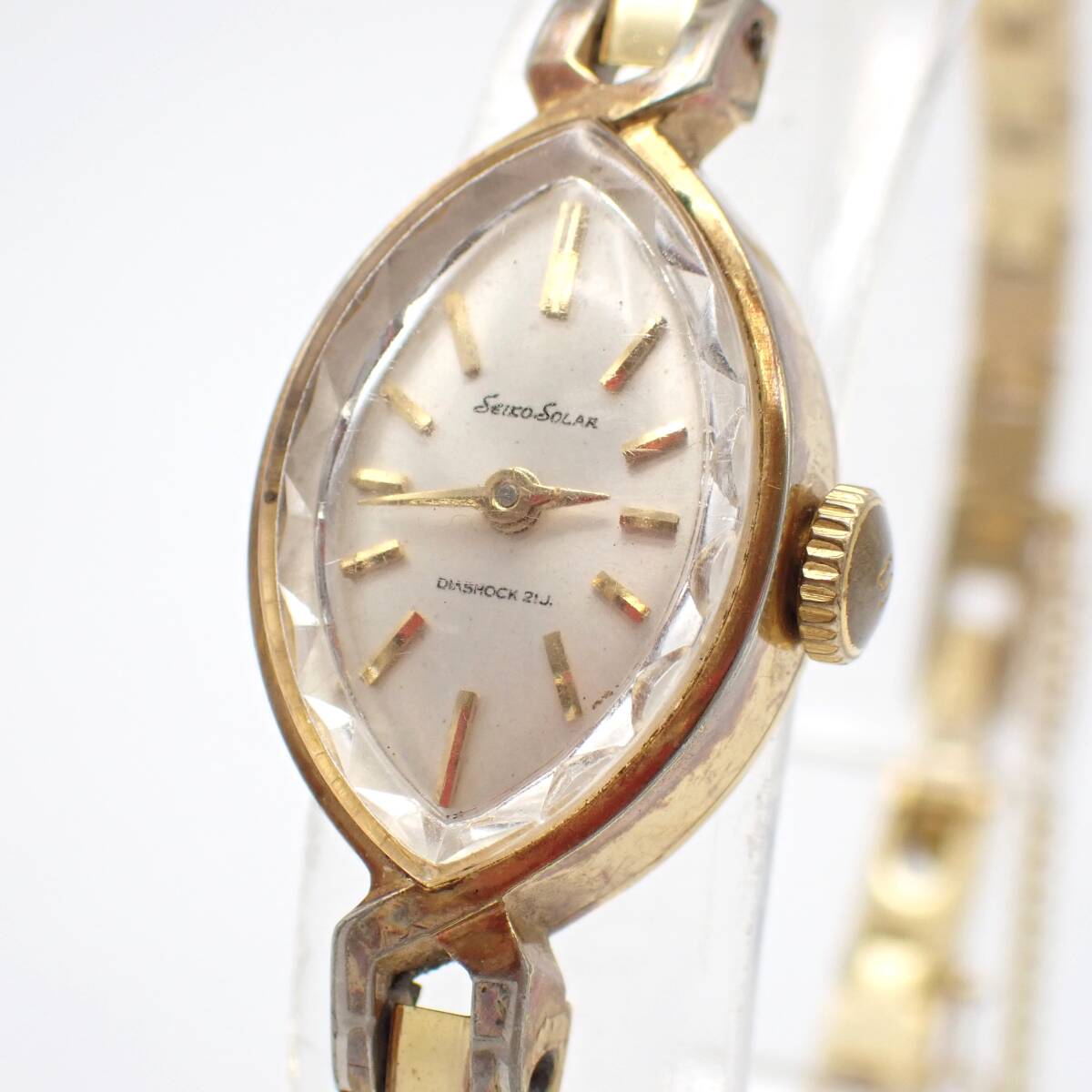 稼働品 1円～☆SEIKO セイコー 手巻き レディース腕時計 SOLAR ソーラー 10-7001 シルバー文字盤 アナログ ２針 アンティーク