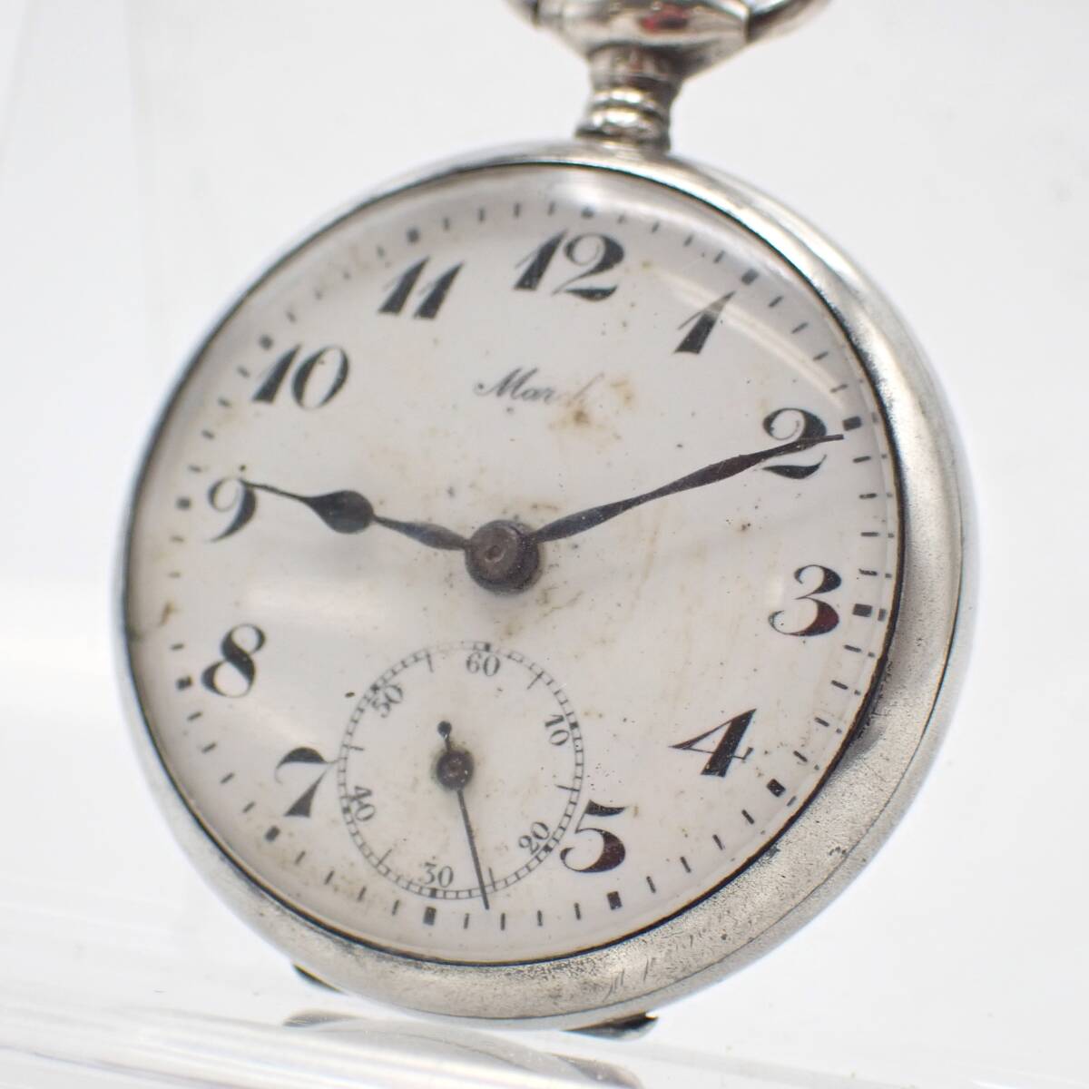 1円～☆MARCH マーチ 手巻き 懐中時計 SV0.800刻印 白文字盤 スモセコ ラウンド アナログ アンティーク