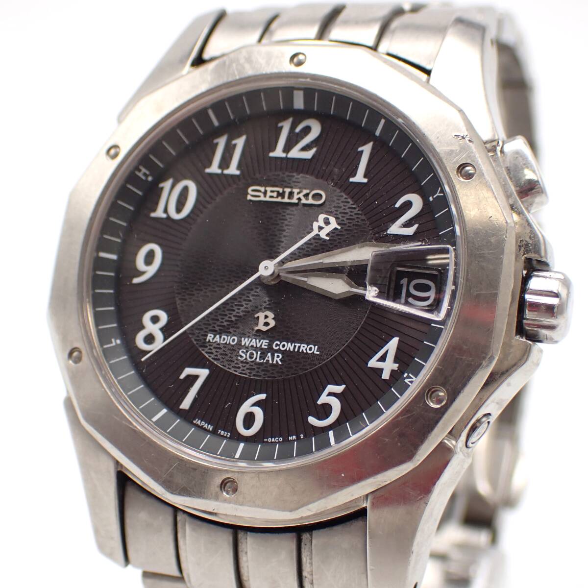 1円～☆SEIKO セイコー ソーラー メンズ腕時計 BRIGHTZ ブライツ 7B22-0AC0 黒文字盤 デイト ラウンド アナログ チタン