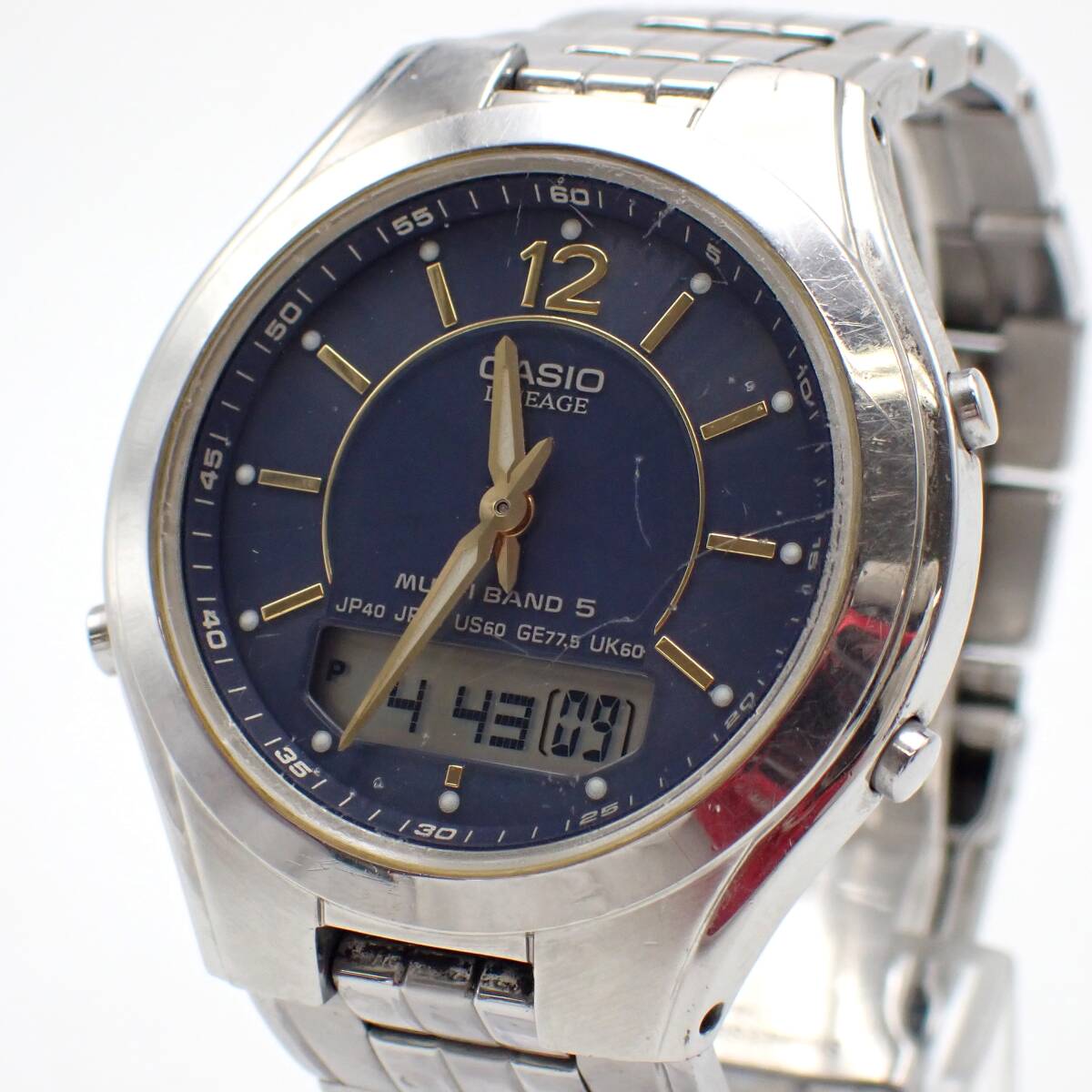 1円～☆CASIO カシオ ソーラー メンズ腕時計 LINEAGE リニエージ LCW-M200 紺文字盤 デジアナ ラウンド マルチバンド5