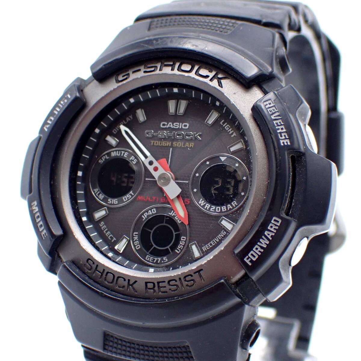 1円～☆CASIO カシオ ソーラー メンズ腕時計 G-SHOCK ジーショック AWG-101 デジアナ ラウンド タフソーラー マルチバンド5 ラバーバンド