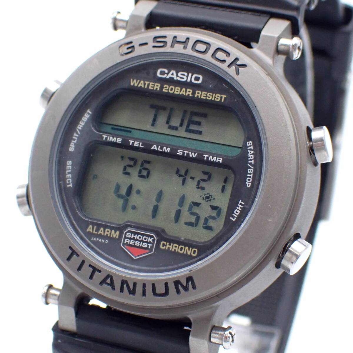 稼働品 1円～☆CASIO カシオ QZ メンズ腕時計 G-SHOCK ジーショック MRG-1 デジタル文字盤 デイト ラウンド TITANIUM ラバーベルト