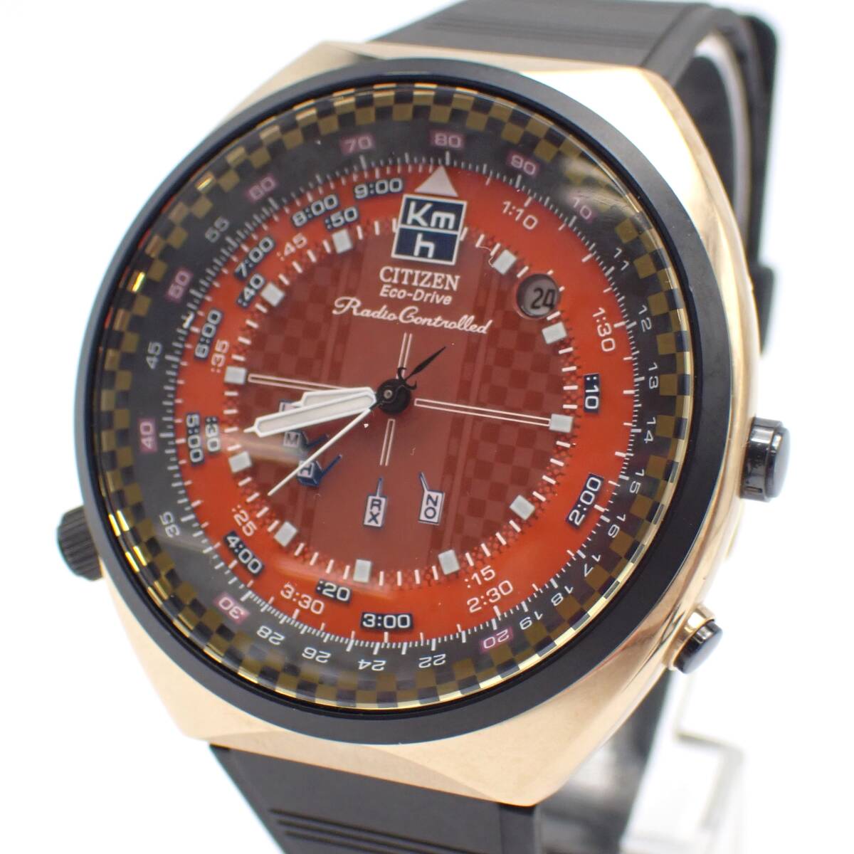 稼働品 1円～☆CITIZEN シチズン ソーラー メンズ腕時計 GALILEO ガリレオ H417-S049873 HST オレンジ文字盤 デイト アナログ/向0416-500