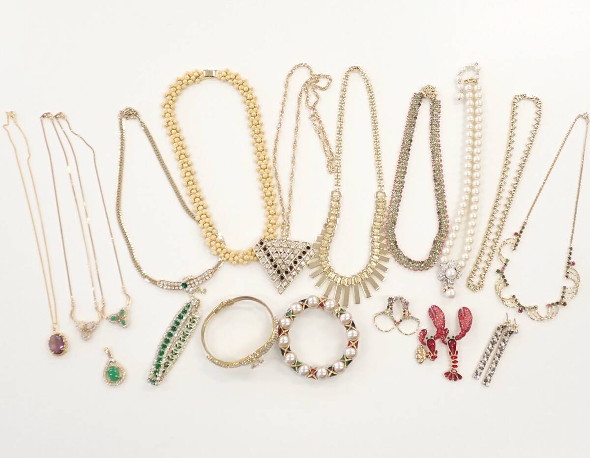 まとめ 1円～☆イミテーションアクセ ラインストーン フェイクパール ネックレス ブレスレッド イヤリング ゴールドカラー アクセサリー 