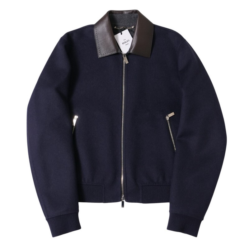 【プライスダウン】未使用 Berluti ベルルッティ ブルゾン サイズR48 ウール×カシミヤ ダブルフェイス 襟レザー ダブルジップアップ