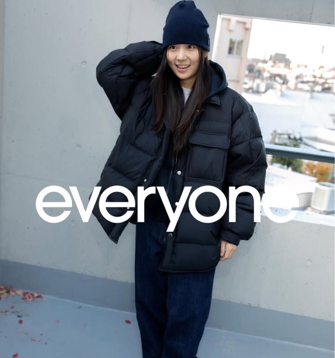 everyone エブリワン ロゴ入り フーディー パーカー ネイビー Sサイズ everyone.tokyo 【g'morning ennoy ENNOY エンノイ】