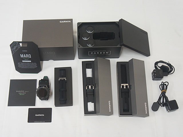 4927【GARMIN MARQ (Gen 2) Carbon Edition GOLFER 010-02722-C2◇バンド２本(未使用)＋充電器２個付き】スマートウォッチ 腕時計 ゴルフ