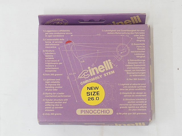 4969【チネリ 未使用 ピノキオステム 90mm クランプ 26.0mm 未取付 クロモリ】自転車 パーツ 部品