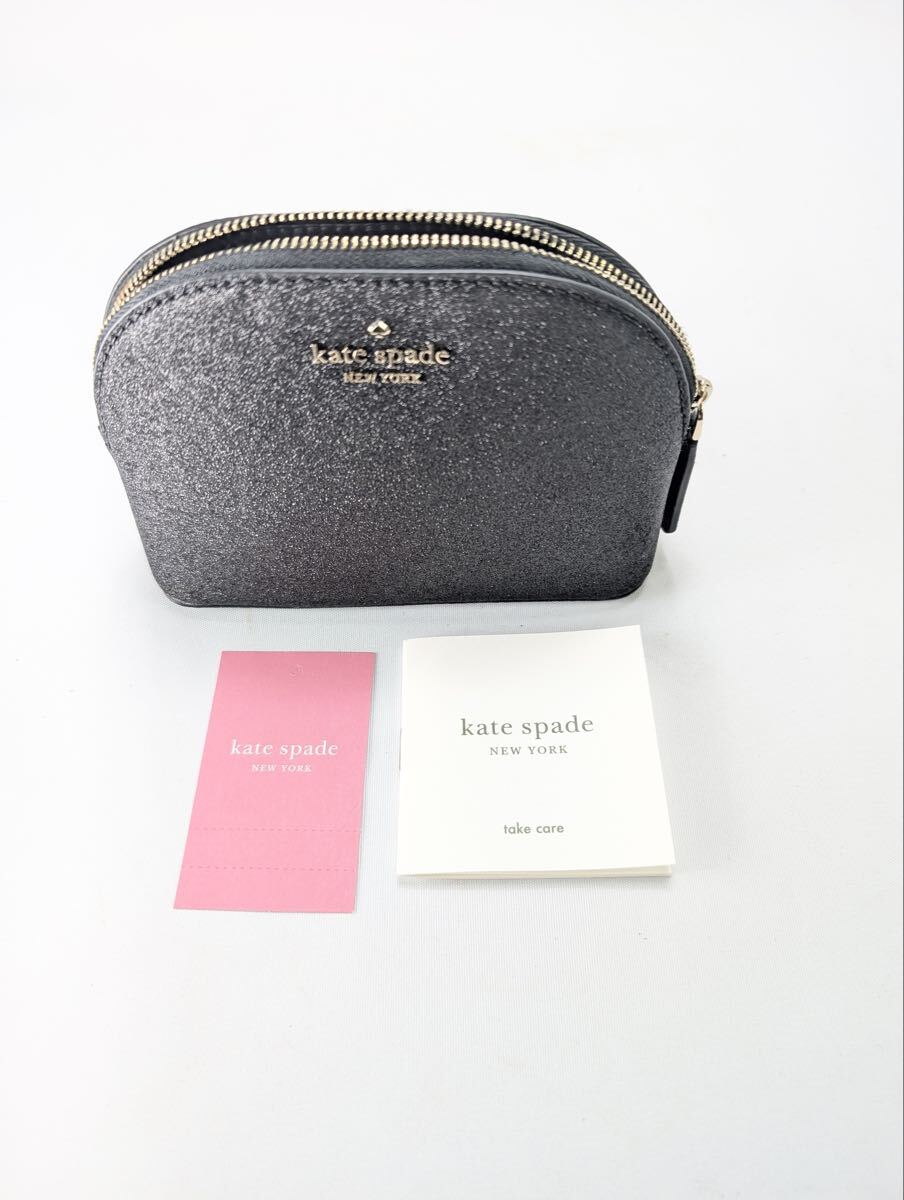 ケイトスペード 化粧ポーチ K9263 グリッター ラメ ブラック 黒 kate spade ドーム型 コスメポーチ ケアカード付 管理F61