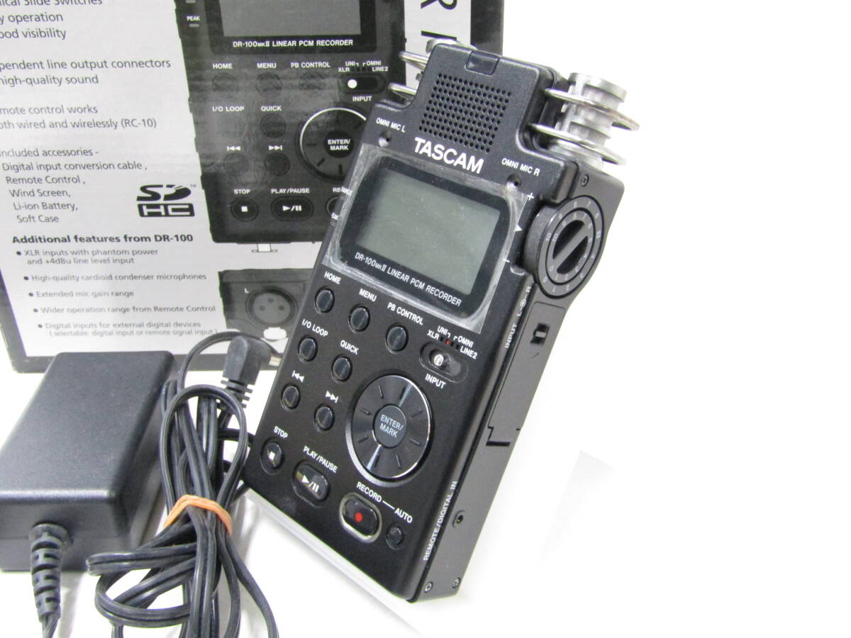 IB2163/80 動作品 タスカム DR-100MKII リニア PCMレコーダー SDカード ハンディーレコーダー 元箱　ACアダプター リモコン付き TASCAM