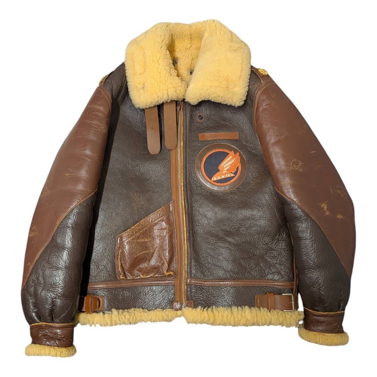 ★ラフウェア実名復刻 リアルマッコイズ B-3フライトジャケット 33H5595 ムートン マーキュリー ヘルメット 階級章 レザー★