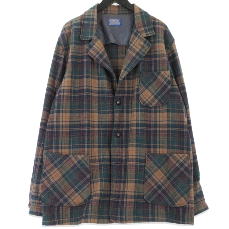 PENDLETON ペンドルトン アンコンジャケット USA製 ウール チェック柄 くるみ釦 70-80s ウール ブラウン XL 99000736