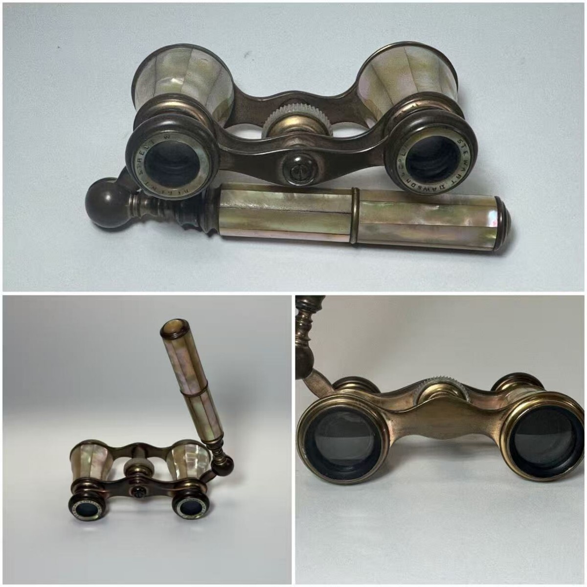 AS626　アンティーク　双眼鏡　オペラグラス　時代物　真鍮製　シェル巻き　貝　ヴィンテージ　現状品