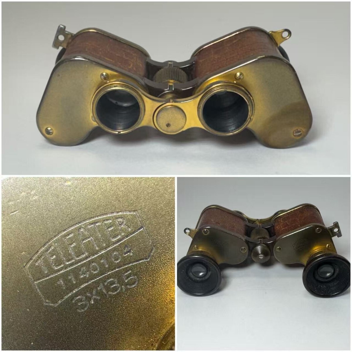 AS627　アンティーク　双眼鏡　オペラグラス　時代物　真鍮製　革巻き　英国ヴィンテージ　現状品
