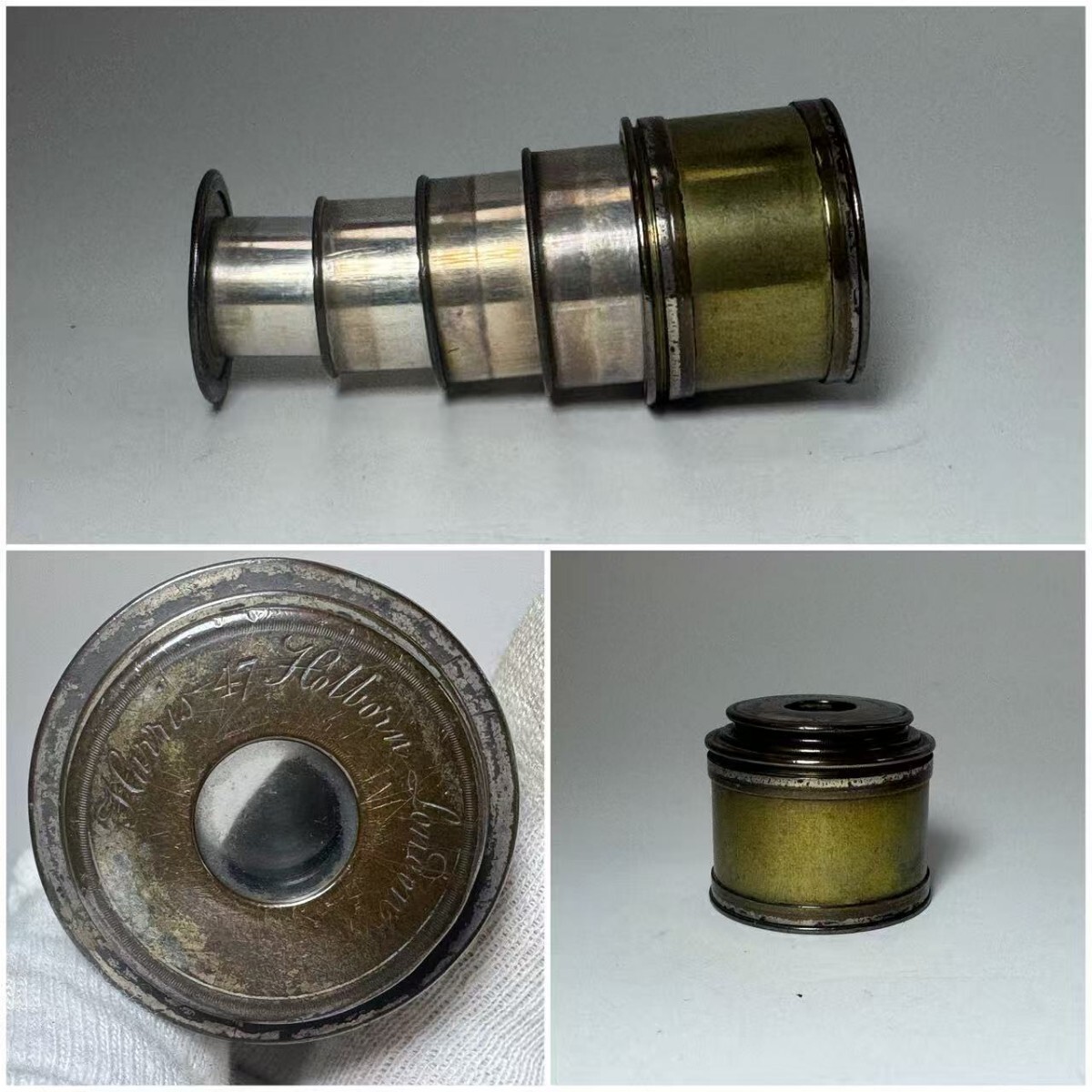 AS631　アンティーク　単眼鏡　望遠鏡　置物　時代物　伸縮真鍮製　ヴィンテージ　現状品　全長8cm