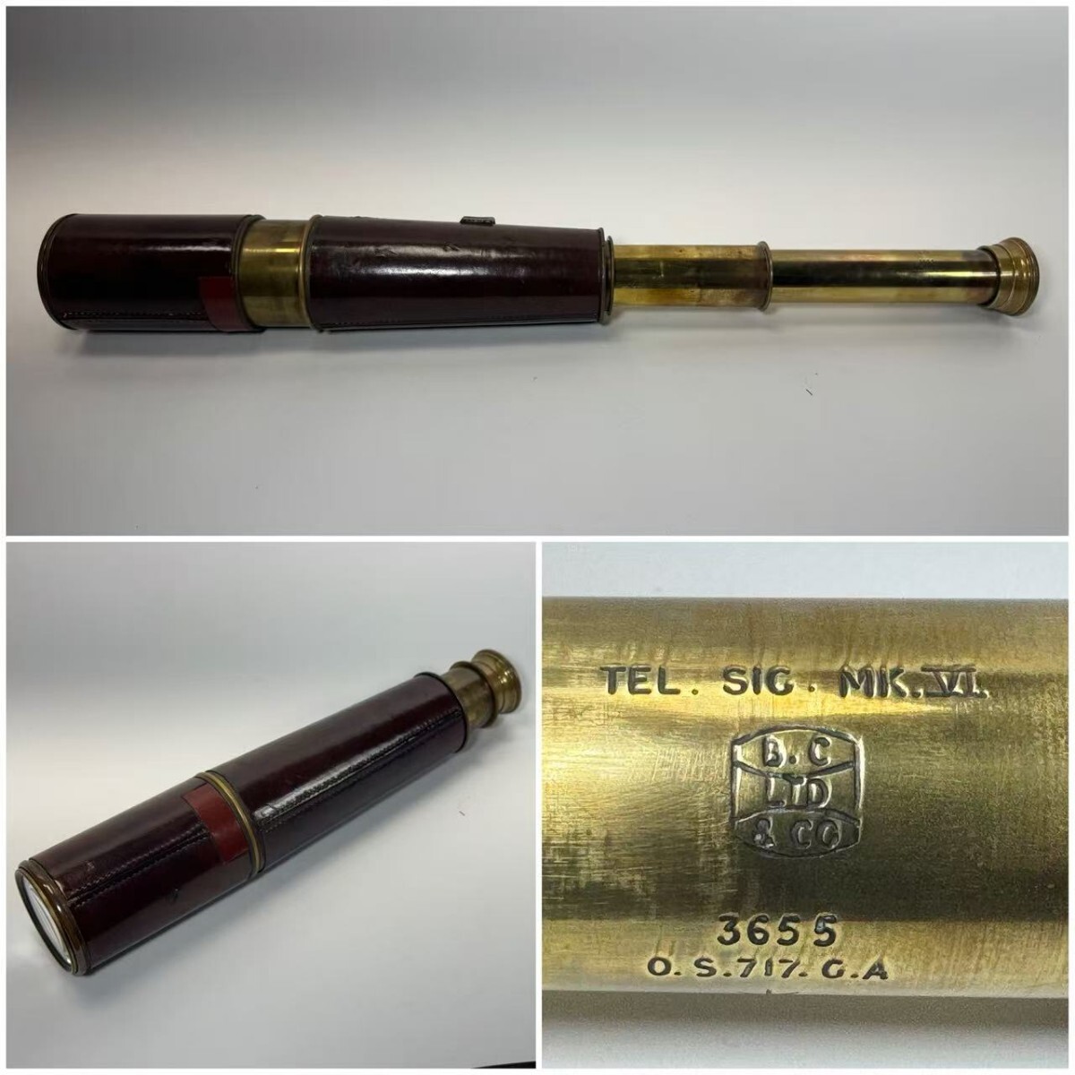 AS634　アンティーク　単眼鏡　「B.C LTD」　望遠鏡　置物　時代物　伸縮真鍮製　英国ヴィンテージ　現状品　全長92cm