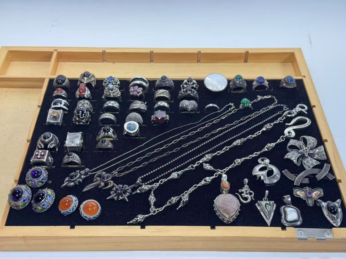 AS622　シルバーアクセサリー　まとめ売り　色石　ブランド物　Silver 925 Sterling 指輪　ネックレス　ペンダント　総重710g