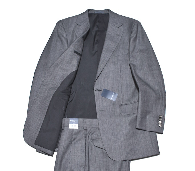 【未使用品】BURBERRY LONDON バーバリー ロンドン 高級カシミヤ混 銀ボタンスーツ A6/79（Lサイズ程度）日本製 ビジネス 紙タグ付 10179
