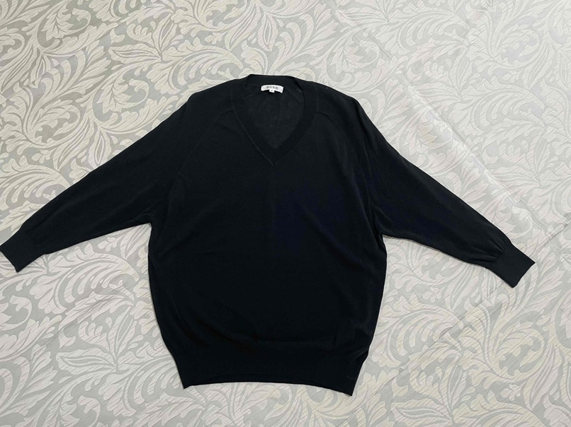 ④美品【 PLST プラステ 】コットン アセテート 薄手 Vネック ニット カットソー 黒 M 春初夏