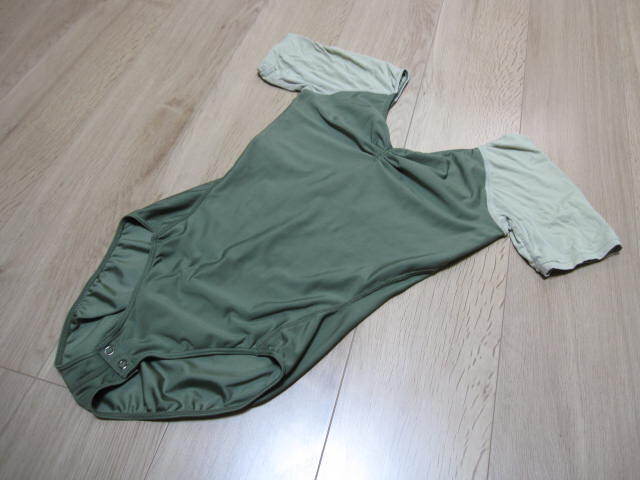 【即決価格 送料込み】チャコット(Chacott) 半分袖パンチ付レオタード M グリーン系 スナップ/ホック/クロッチ 体操/新体操 美品
