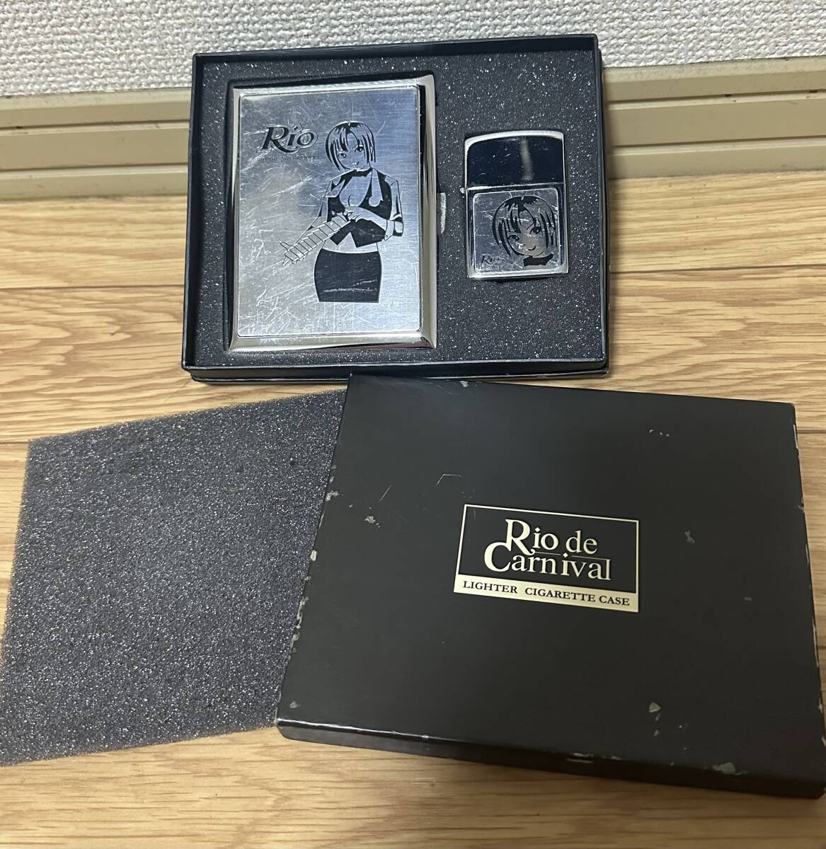 未使用品 Rio de Carnival リオデカーニバル シガレットケースオイルライターセット 専用ケース付き 希少品 景品 当時物 スロット 山佐