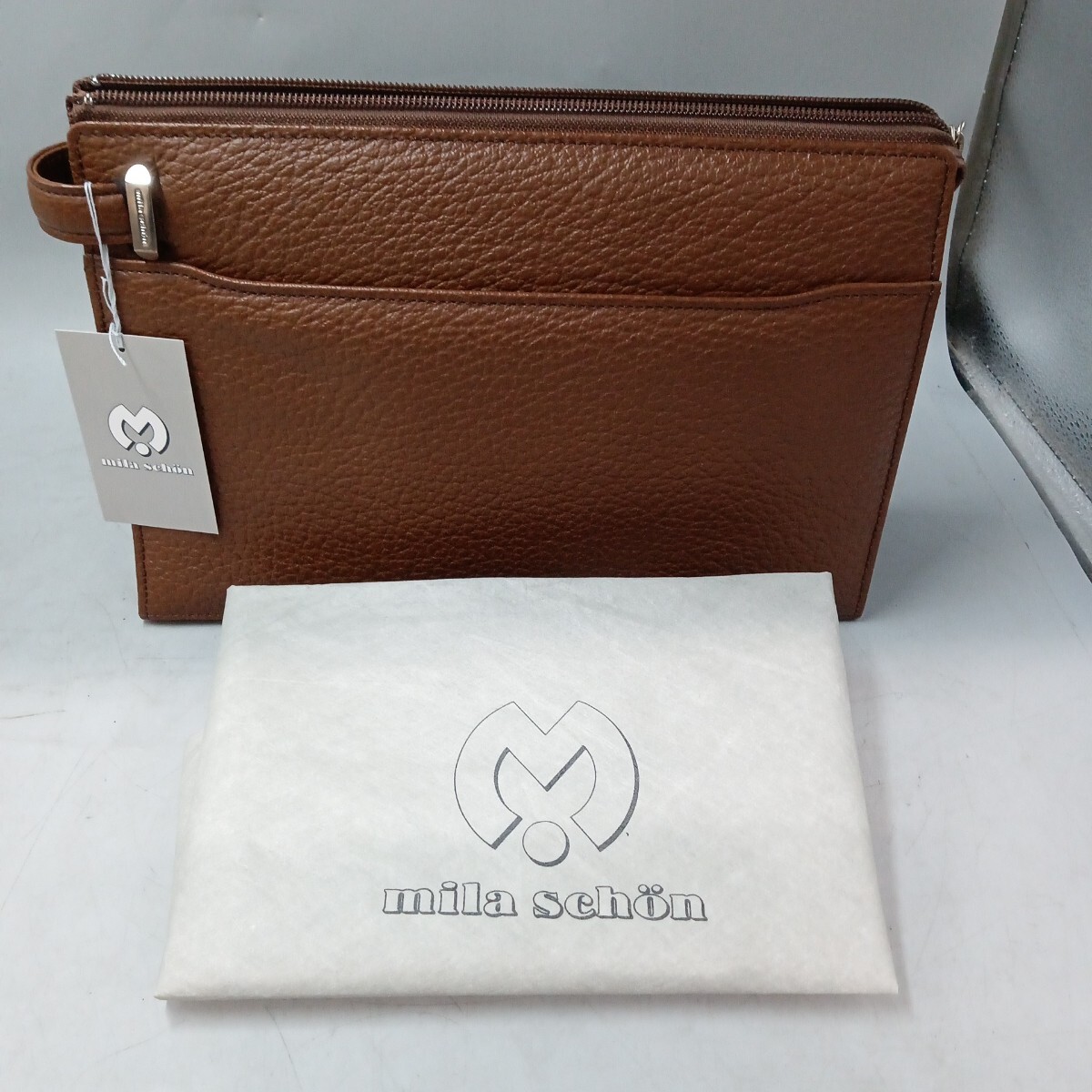 A mila schon ミラショーン セカンドバッグ クラッチバッグ 197202 ブラウン 牛革 レザー 未使用