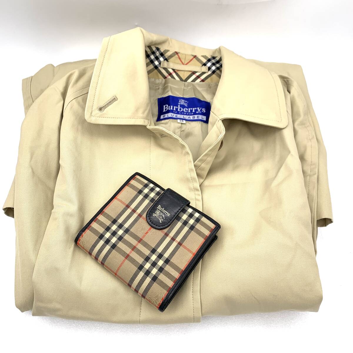 TY3132■Burberry バーバリー トレンチコート 38 ブルーレーベル / 二つ折り財布 2点セット 売り切り ヴィンテージ 1円スタート